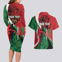 Personalised Athletics Kenya Couples Matching Long Sleeve Bodycon Dress and Hawaiian Shirt We Are Champions
