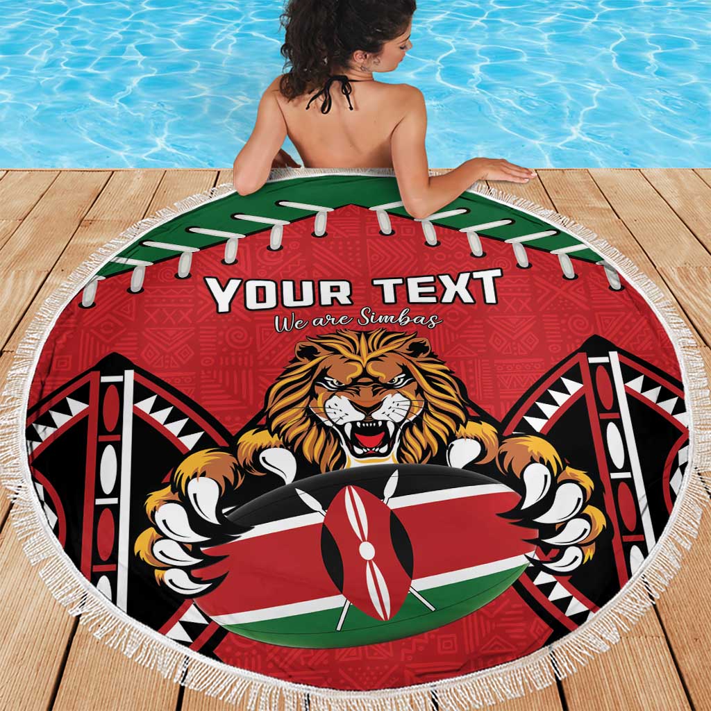 Custom Kenya Rugby Beach Blanket Lion Mascot African Pattern