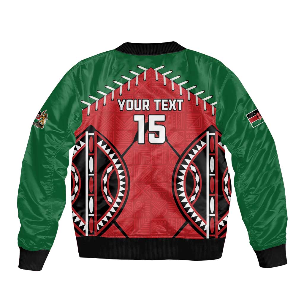 Custom Kenya Rugby Bomber Jacket Lion Mascot African Pattern