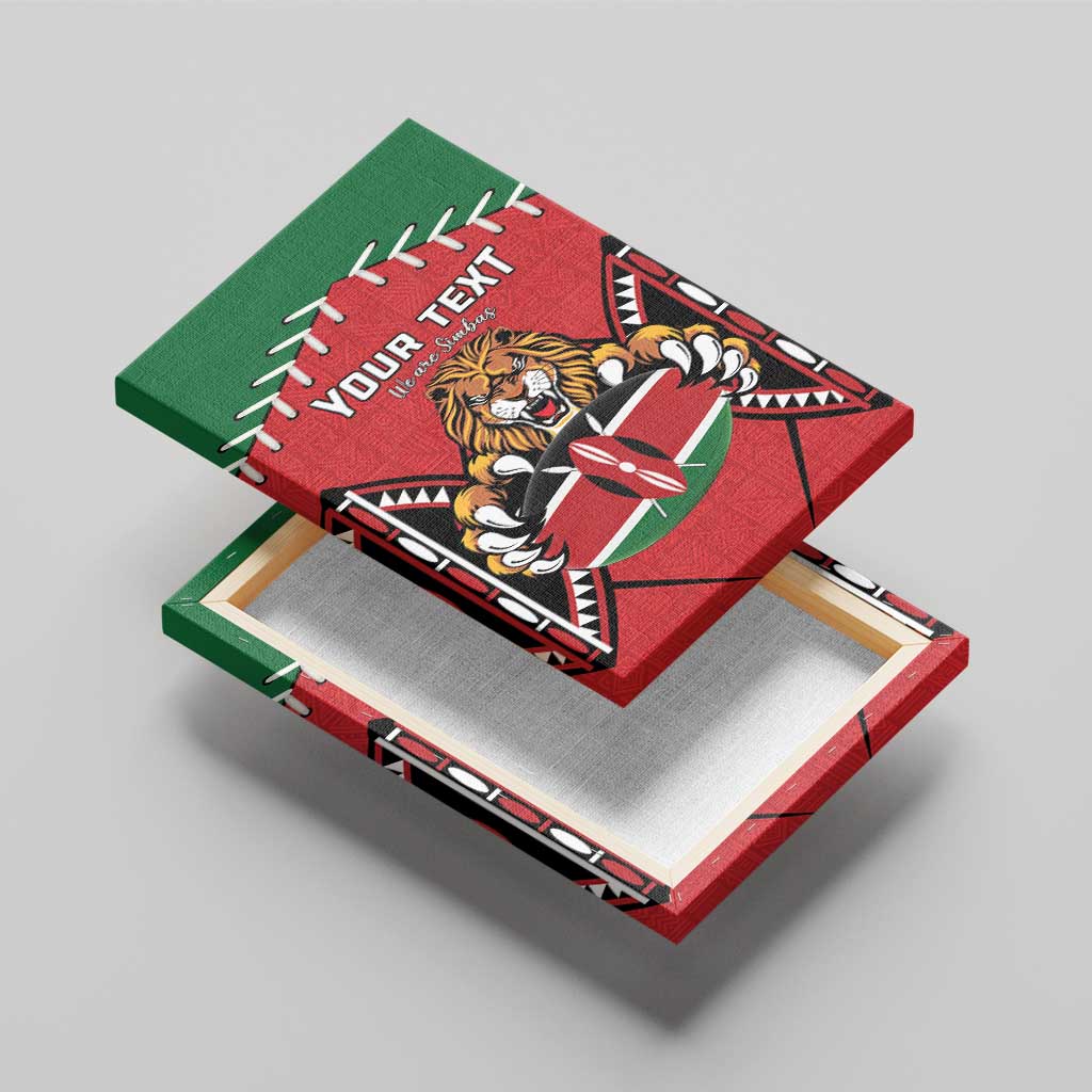 Custom Kenya Rugby Canvas Wall Art Lion Mascot African Pattern