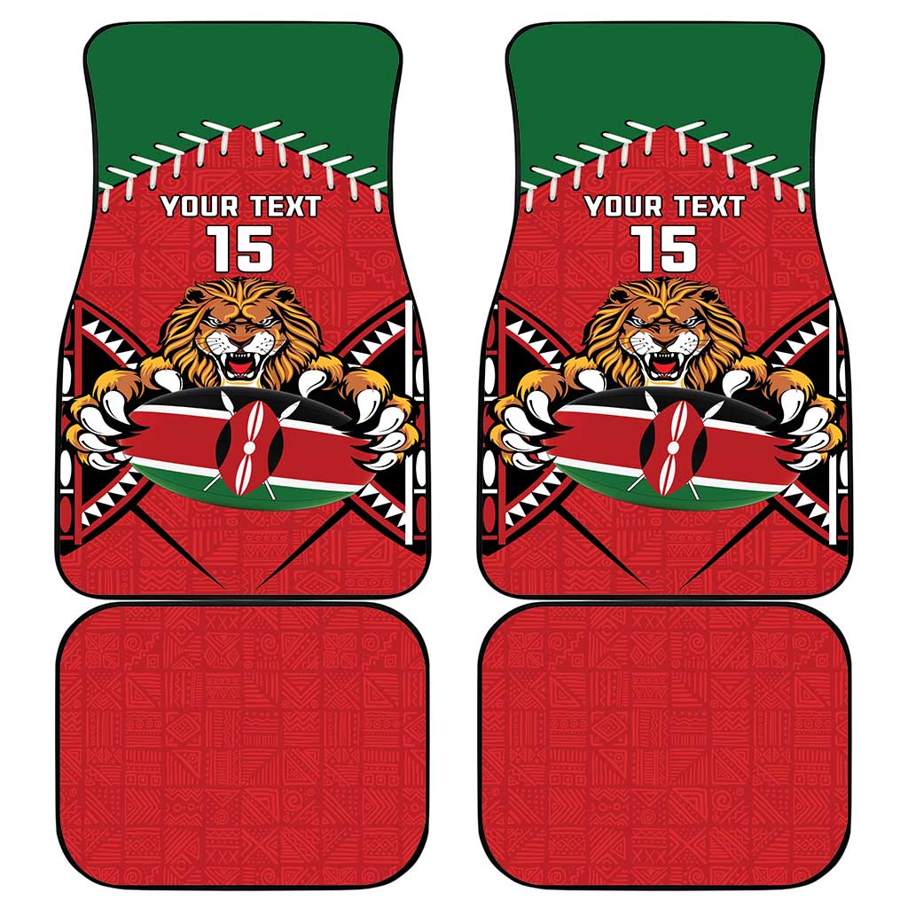 Custom Kenya Rugby Car Mats Lion Mascot African Pattern