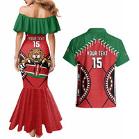 Custom Kenya Rugby Couples Matching Mermaid Dress and Hawaiian Shirt Lion Mascot African Pattern