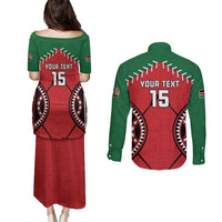 Custom Kenya Rugby Couples Matching Puletasi and Long Sleeve Button Shirt Lion Mascot African Pattern