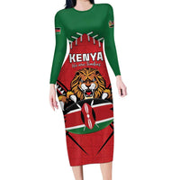 Custom Kenya Rugby Family Matching Long Sleeve Bodycon Dress and Hawaiian Shirt Lion Mascot African Pattern