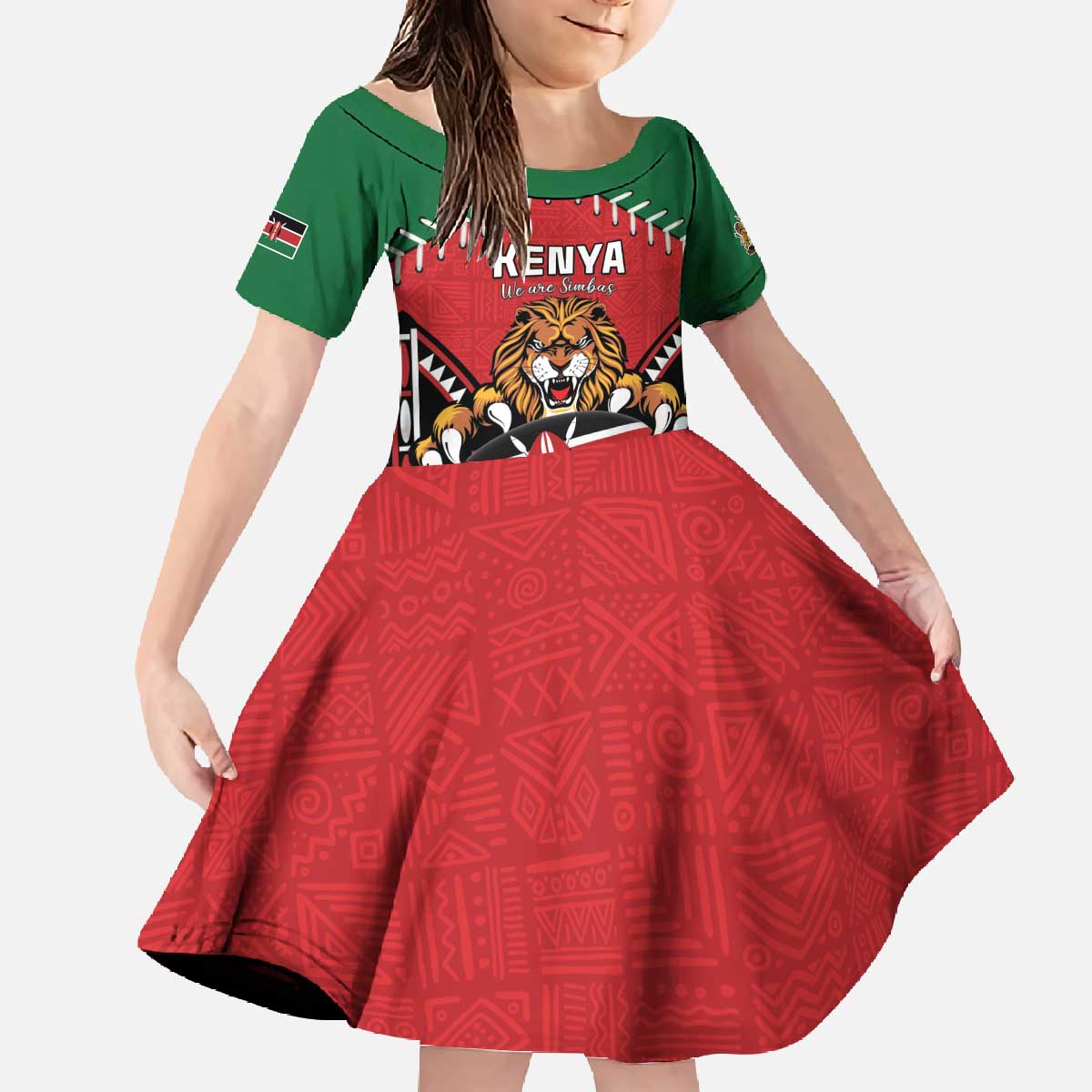 Custom Kenya Rugby Family Matching Off The Shoulder Long Sleeve Dress and Hawaiian Shirt Lion Mascot African Pattern