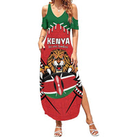 Custom Kenya Rugby Family Matching Summer Maxi Dress and Hawaiian Shirt Lion Mascot African Pattern