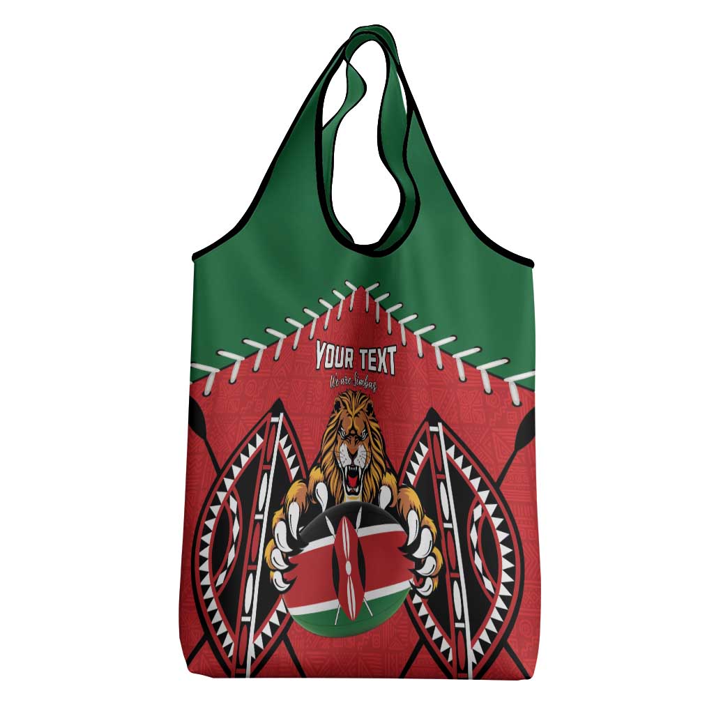 Custom Kenya Rugby Grocery Bag Lion Mascot African Pattern