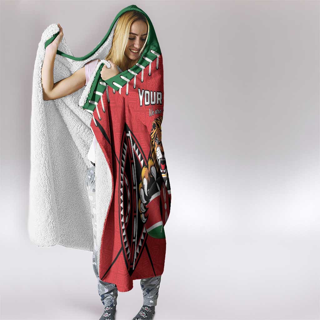 Custom Kenya Rugby Hooded Blanket Lion Mascot African Pattern