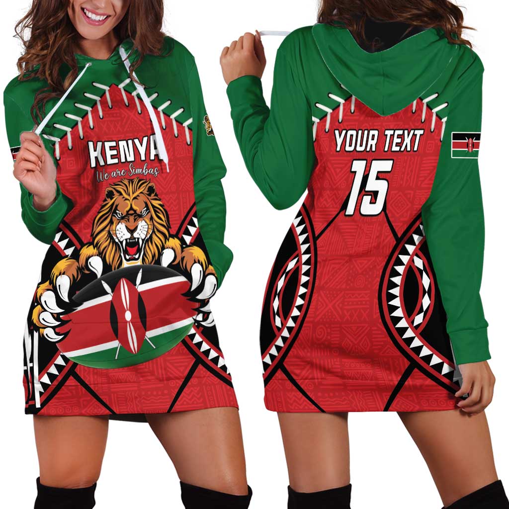 Custom Kenya Rugby Hoodie Dress Lion Mascot African Pattern