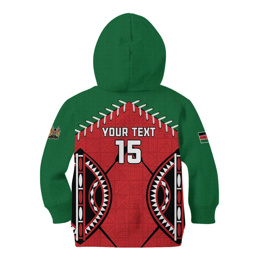 Custom Kenya Rugby Kid Hoodie Lion Mascot African Pattern