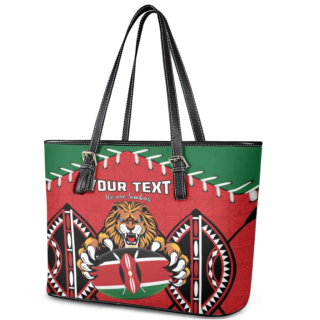 Custom Kenya Rugby Leather Tote Bag Lion Mascot African Pattern