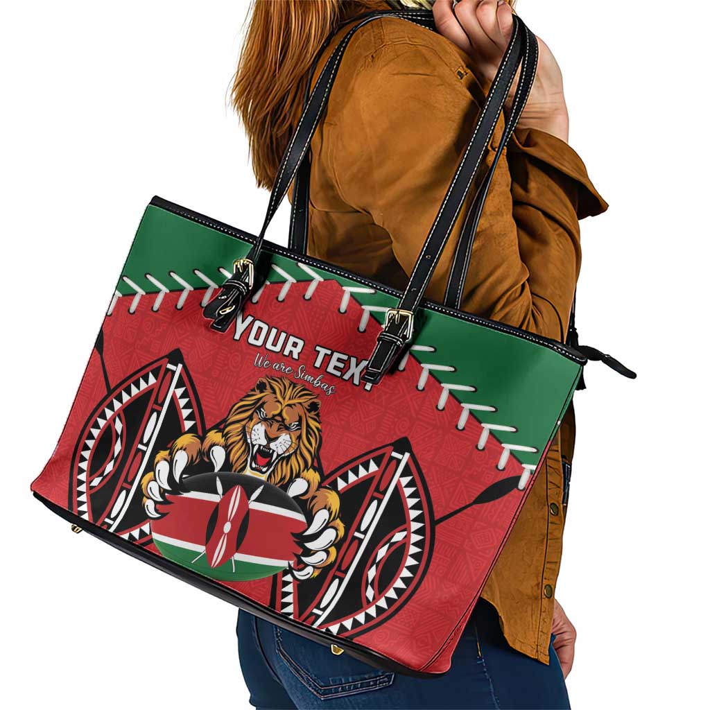 Custom Kenya Rugby Leather Tote Bag Lion Mascot African Pattern