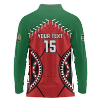 Custom Kenya Rugby Long Sleeve Polo Shirt Lion Mascot African Pattern