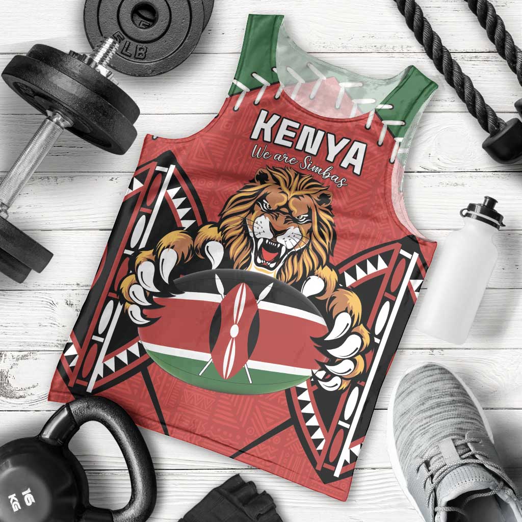 Custom Kenya Rugby Men Tank Top Lion Mascot African Pattern