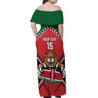 Custom Kenya Rugby Off Shoulder Maxi Dress Lion Mascot African Pattern