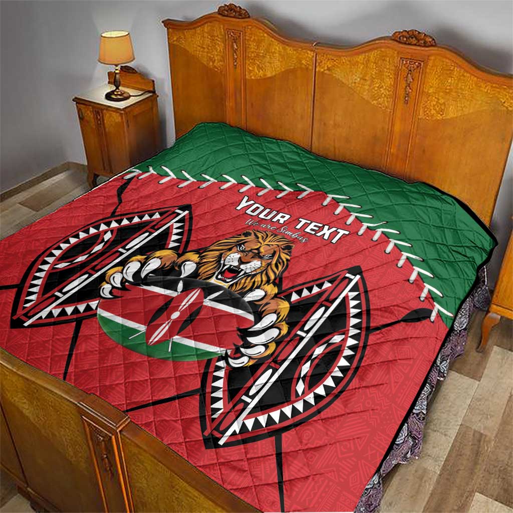 Custom Kenya Rugby Quilt Lion Mascot African Pattern