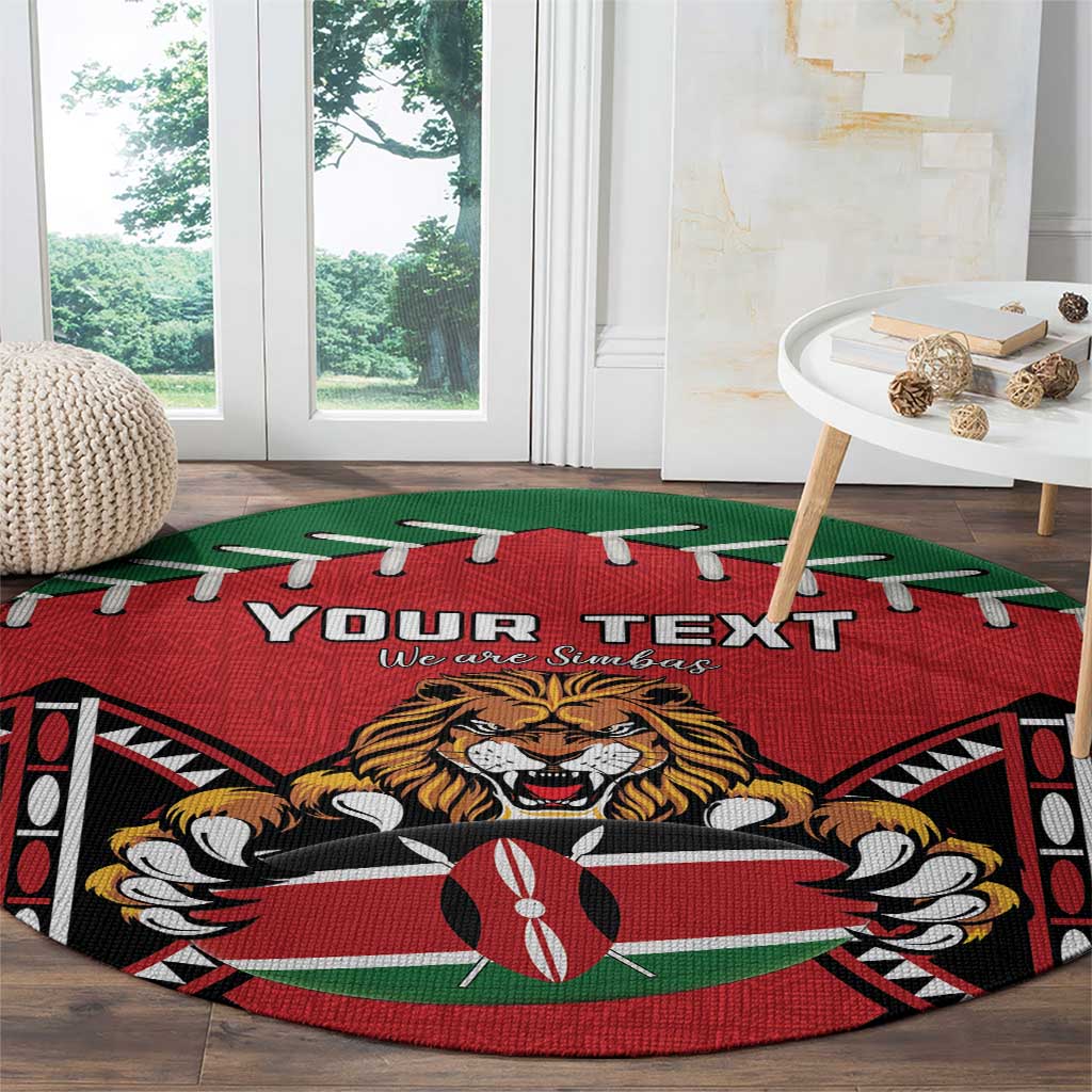 Custom Kenya Rugby Round Carpet Lion Mascot African Pattern