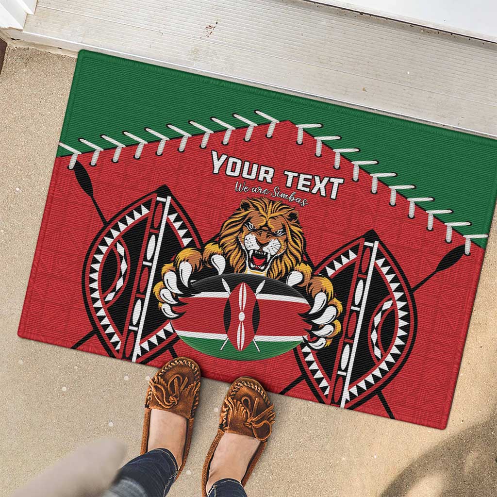 Custom Kenya Rugby Rubber Doormat Lion Mascot African Pattern