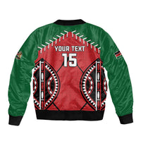 Custom Kenya Rugby Sleeve Zip Bomber Jacket Lion Mascot African Pattern