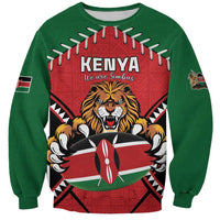 Custom Kenya Rugby Sweatshirt Lion Mascot African Pattern