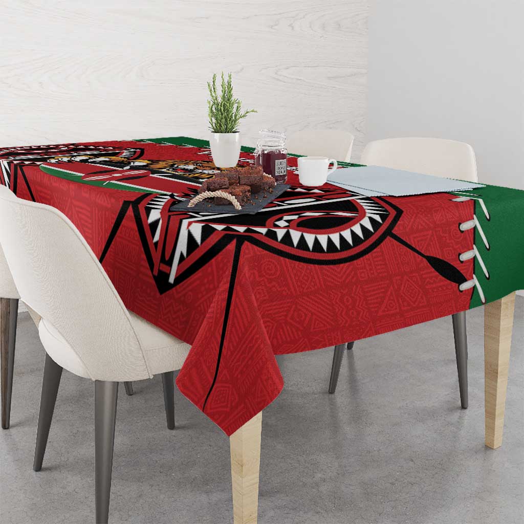 Custom Kenya Rugby Tablecloth Lion Mascot African Pattern