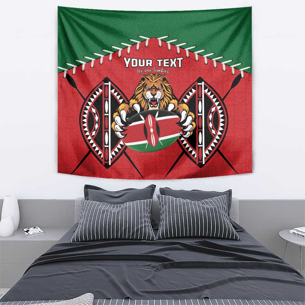 Custom Kenya Rugby Tapestry Lion Mascot African Pattern