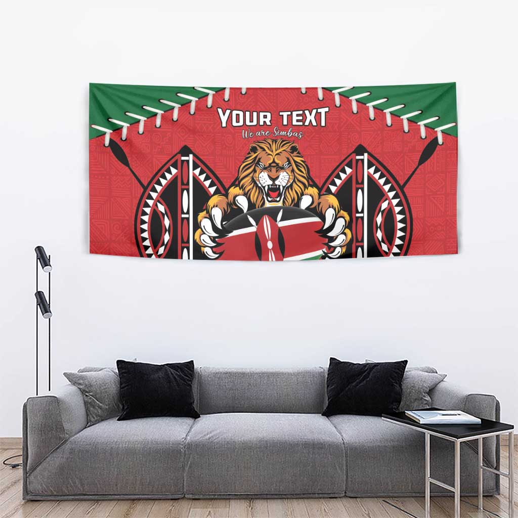 Custom Kenya Rugby Tapestry Lion Mascot African Pattern