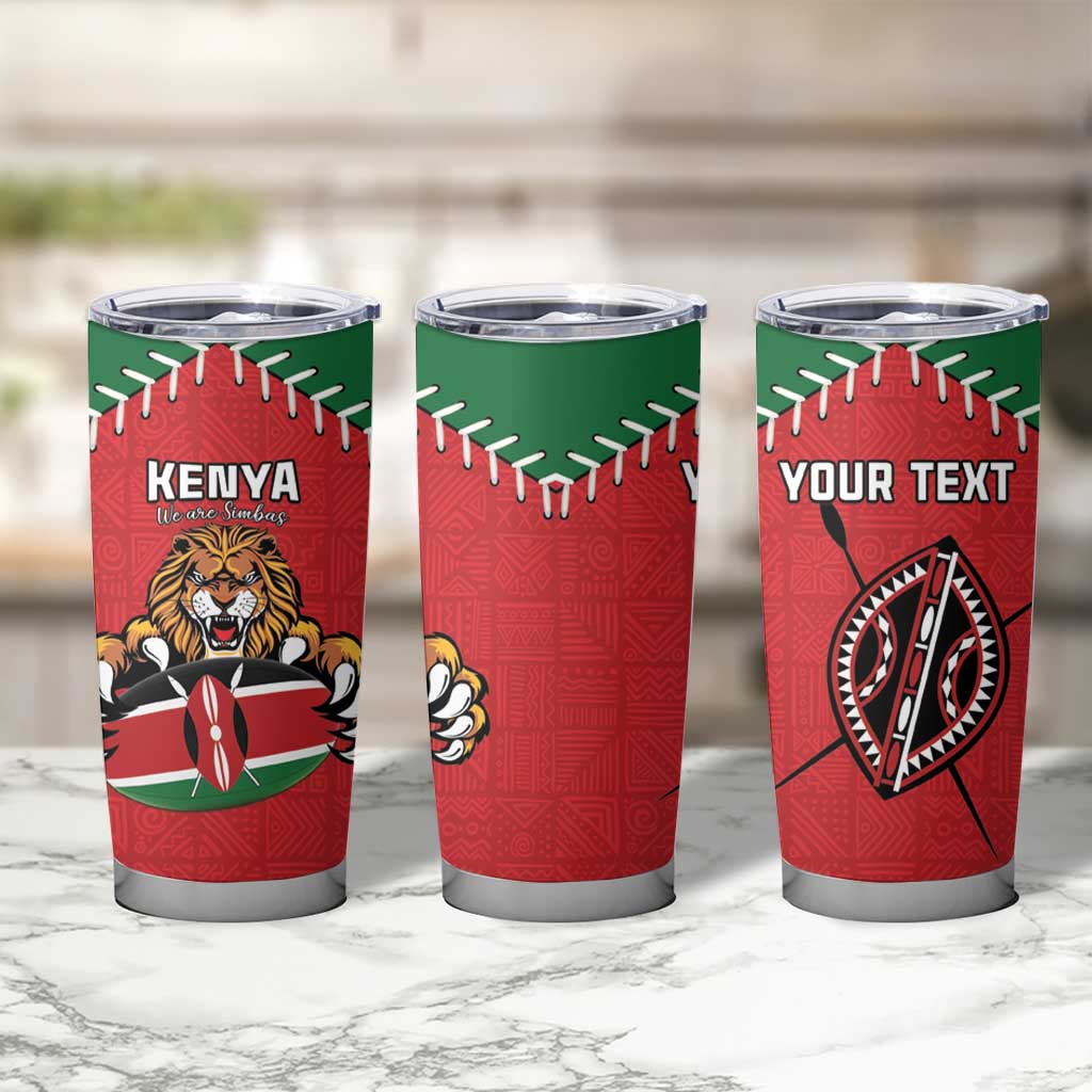 Custom Kenya Rugby Tumbler Cup Lion Mascot African Pattern