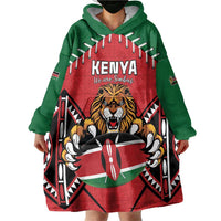 Custom Kenya Rugby Wearable Blanket Hoodie Lion Mascot African Pattern