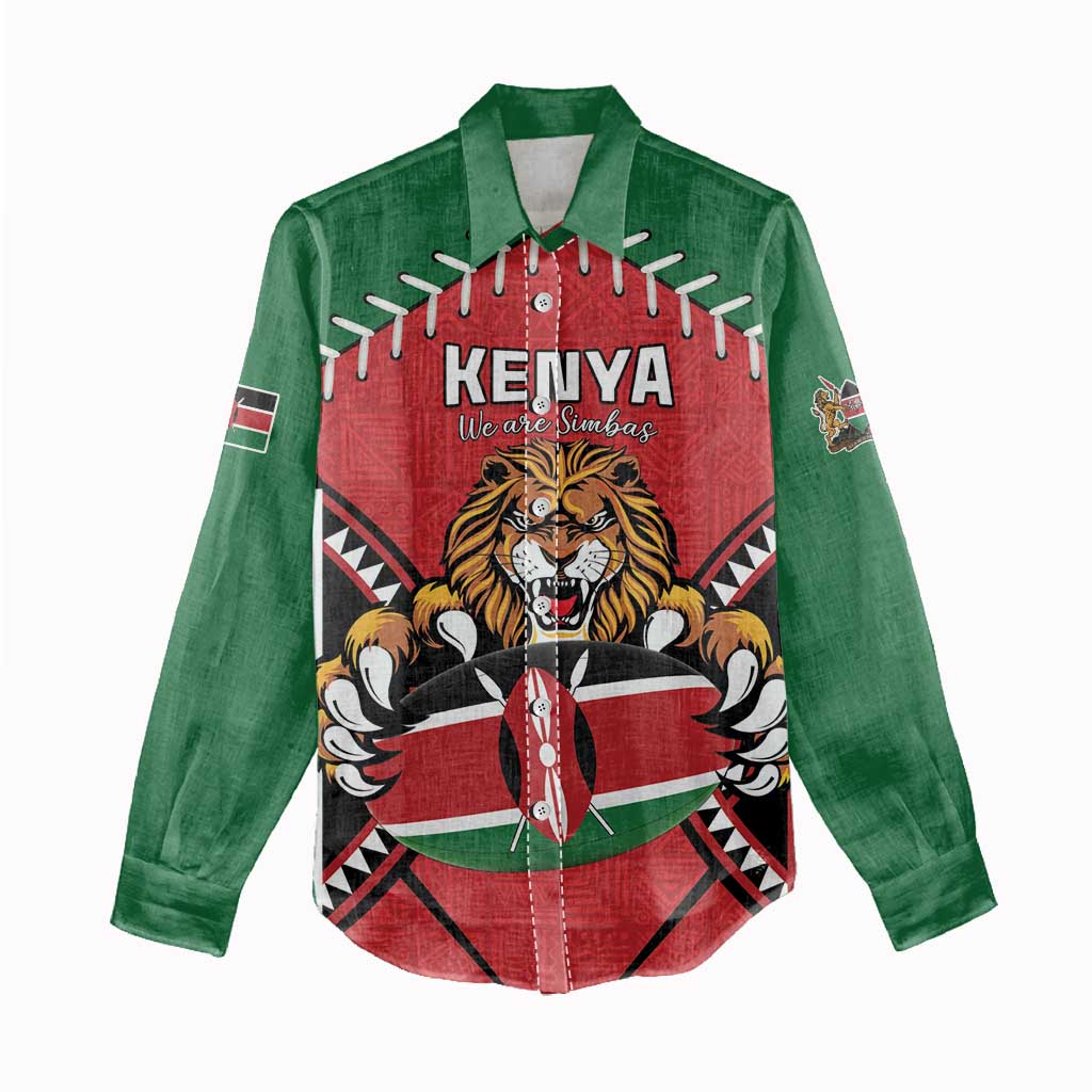 Custom Kenya Rugby Women Casual Shirt Lion Mascot African Pattern