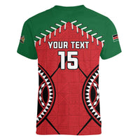 Custom Kenya Rugby Women V-Neck T-Shirt Lion Mascot African Pattern