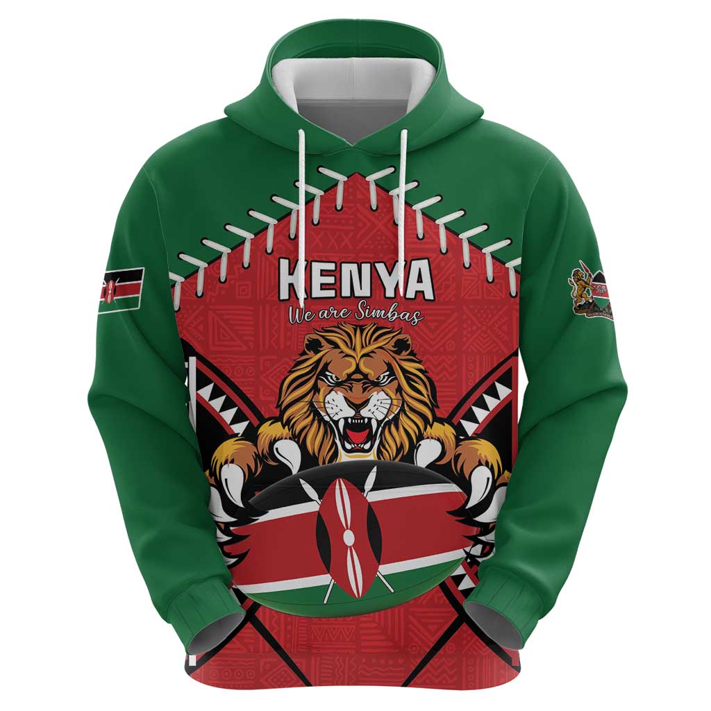 Custom Kenya Rugby Zip Hoodie Lion Mascot African Pattern