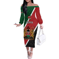 Personalised Kenya Family Matching Off The Shoulder Long Sleeve Dress and Hawaiian Shirt Coat Of Arms Mix Flag Style