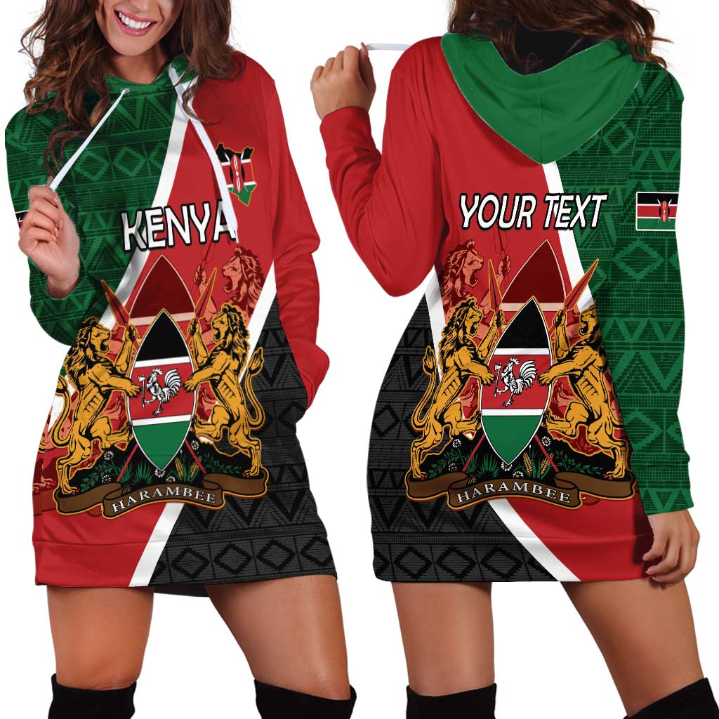 Personalised Kenya Hoodie Dress Coat Of Arms Mix Flag Style