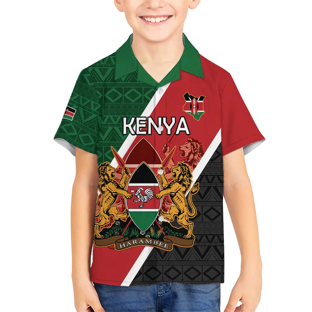 Personalised Kenya Kid Hawaiian Shirt Coat Of Arms Mix Flag Style