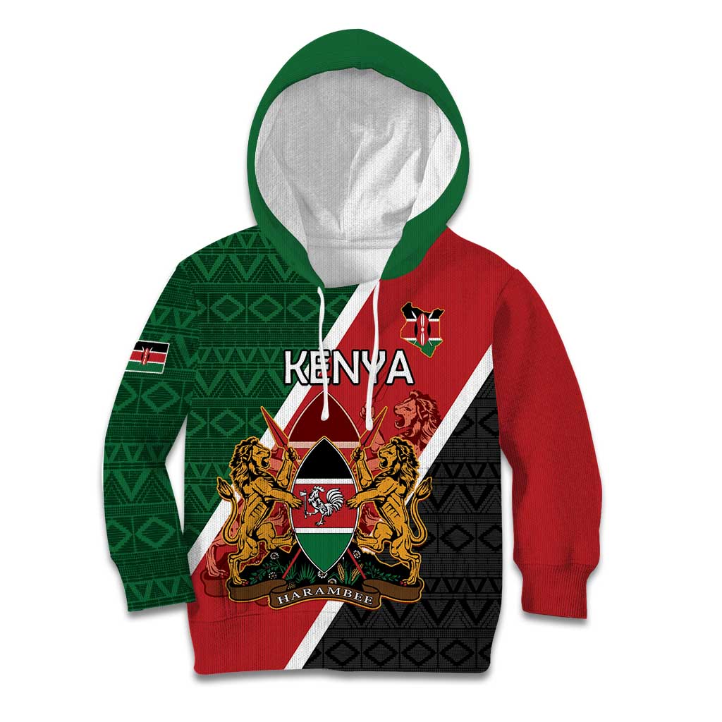 Personalised Kenya Kid Hoodie Coat Of Arms Mix Flag Style