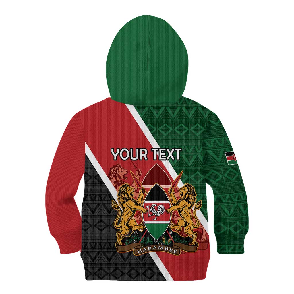 Personalised Kenya Kid Hoodie Coat Of Arms Mix Flag Style