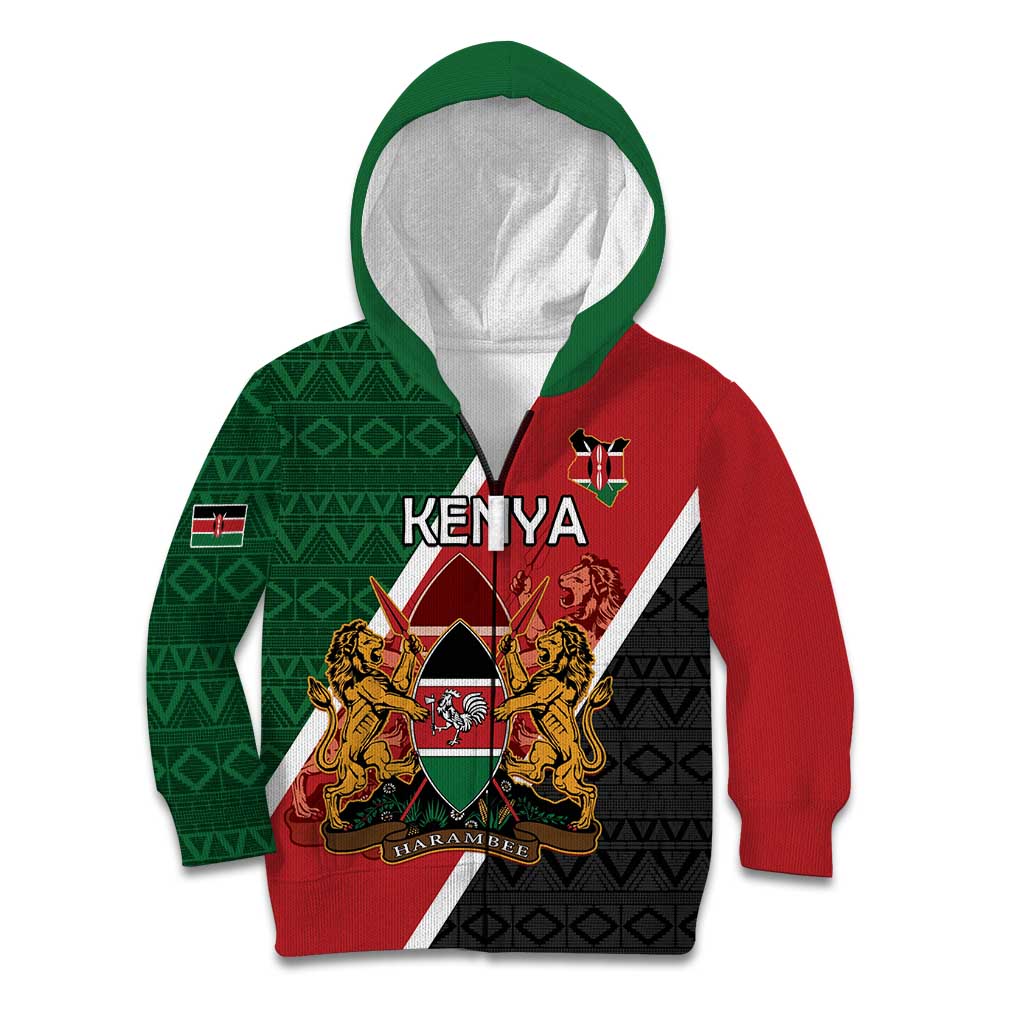 Personalised Kenya Kid Hoodie Coat Of Arms Mix Flag Style