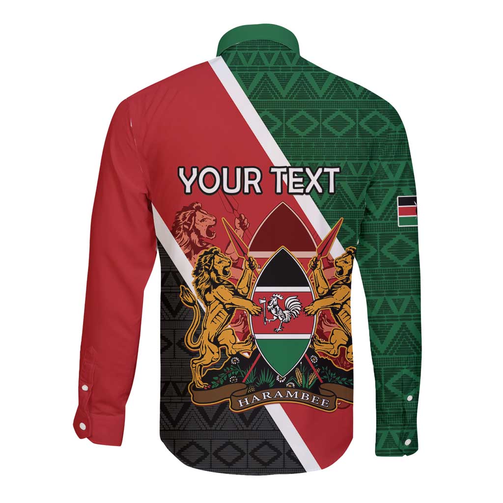 Personalised Kenya Long Sleeve Button Shirt Coat Of Arms Mix Flag Style