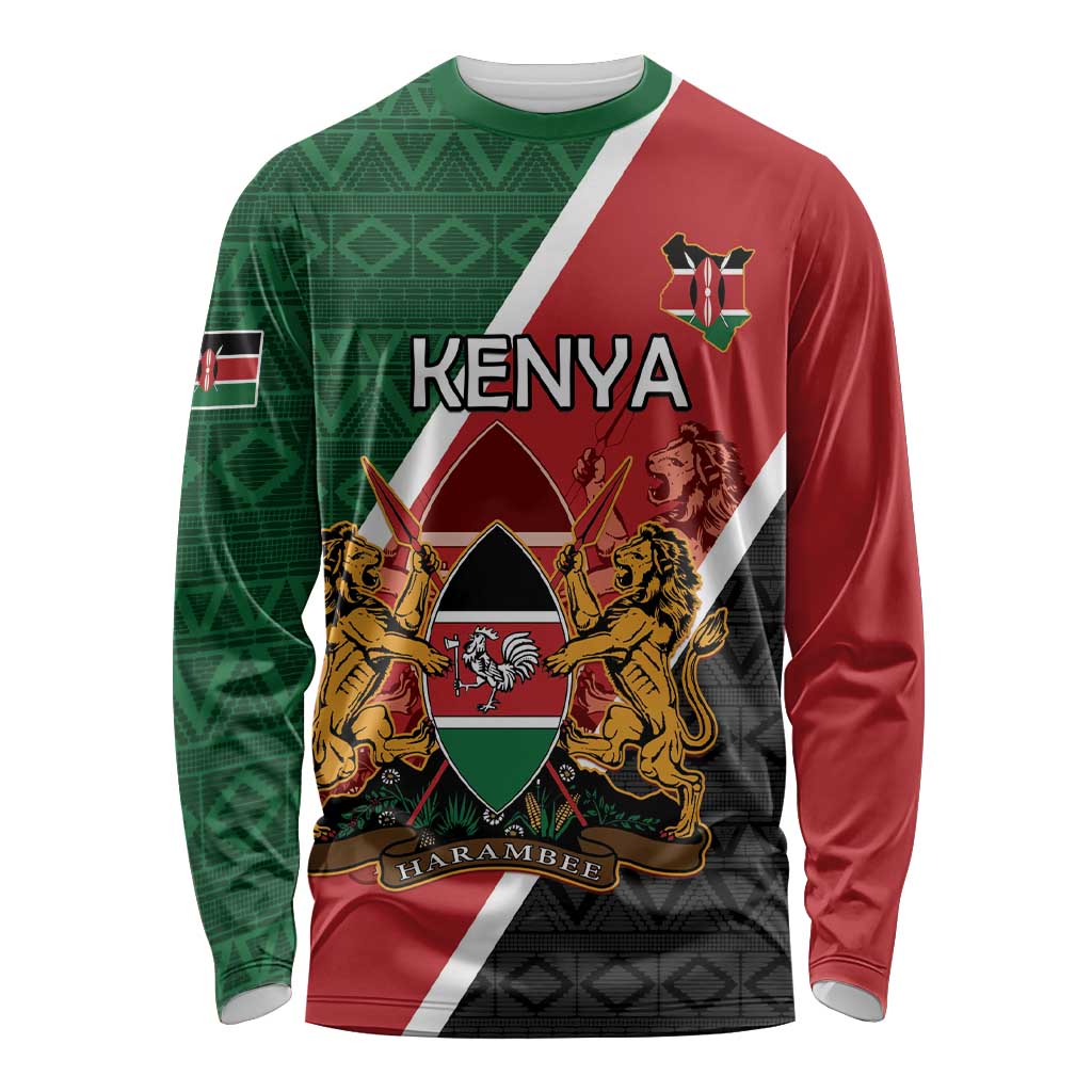Personalised Kenya Long Sleeve Shirt Coat Of Arms Mix Flag Style