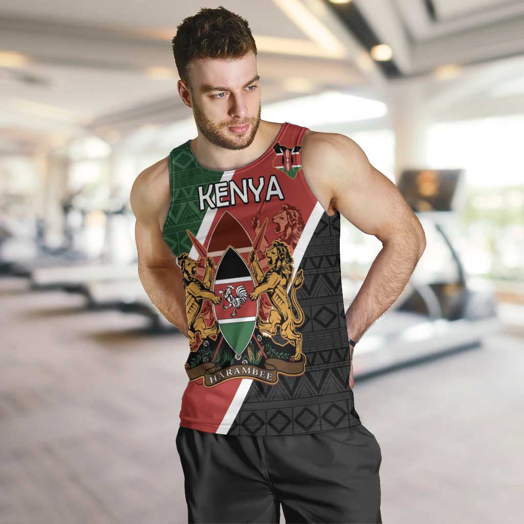 Personalised Kenya Men Tank Top Coat Of Arms Mix Flag Style