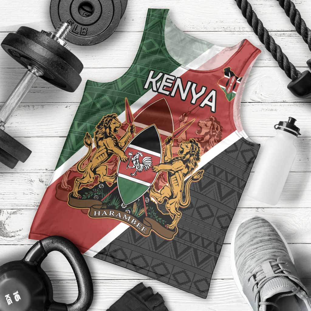 Personalised Kenya Men Tank Top Coat Of Arms Mix Flag Style