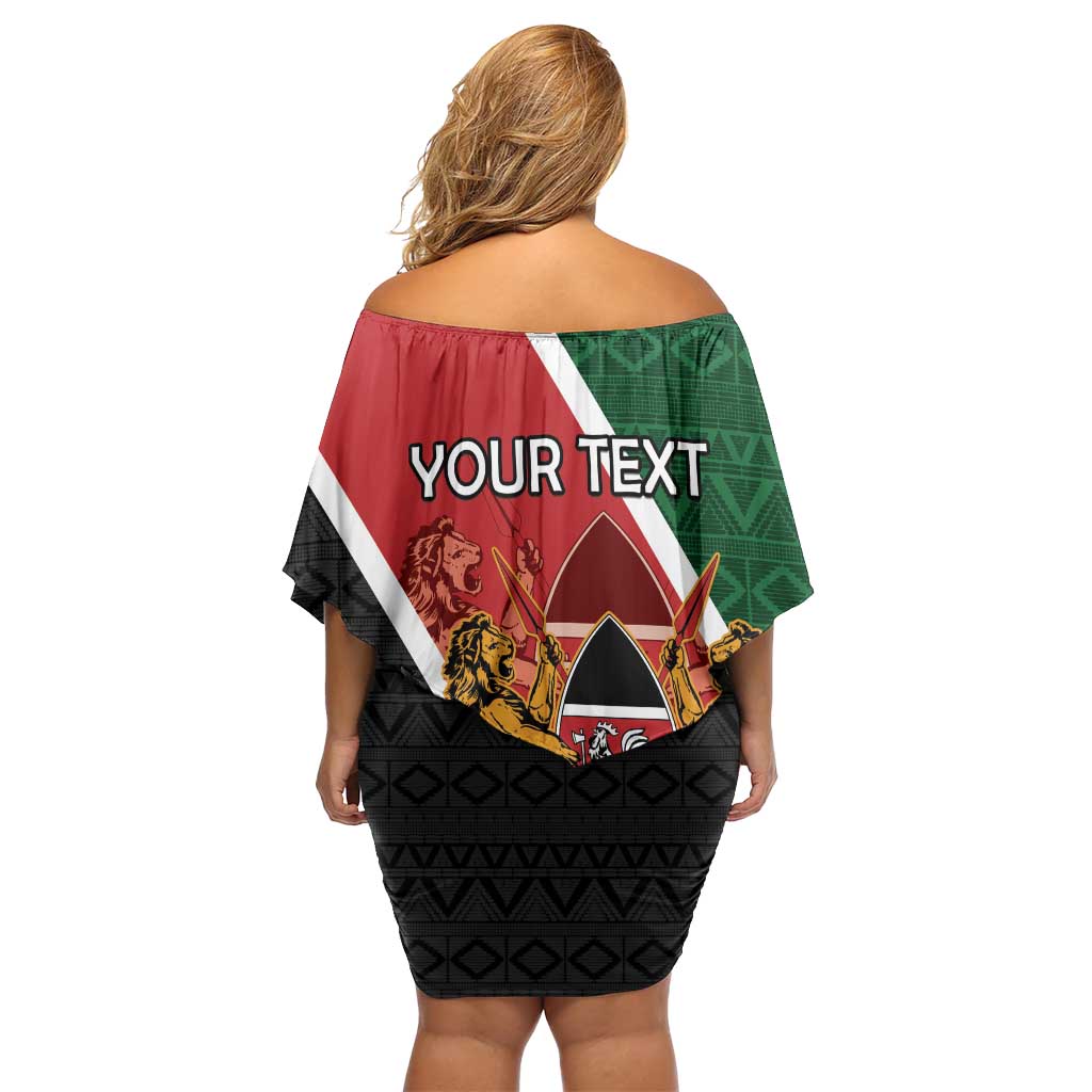 Personalised Kenya Off Shoulder Short Dress Coat Of Arms Mix Flag Style