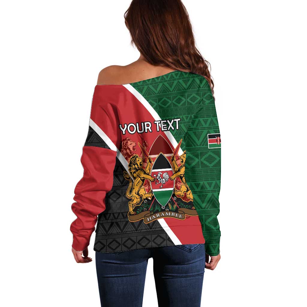 Personalised Kenya Off Shoulder Sweater Coat Of Arms Mix Flag Style