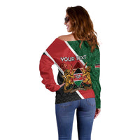 Personalised Kenya Off Shoulder Sweater Coat Of Arms Mix Flag Style