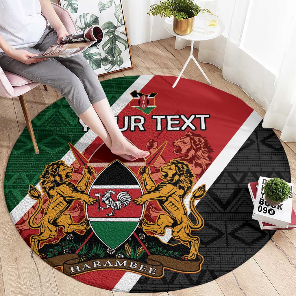 Personalised Kenya Round Carpet Coat Of Arms Mix Flag Style