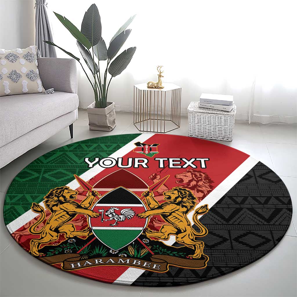 Personalised Kenya Round Carpet Coat Of Arms Mix Flag Style