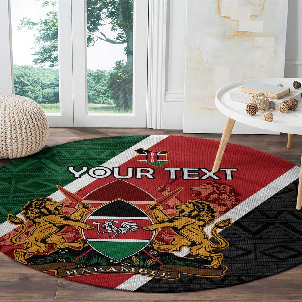 Personalised Kenya Round Carpet Coat Of Arms Mix Flag Style