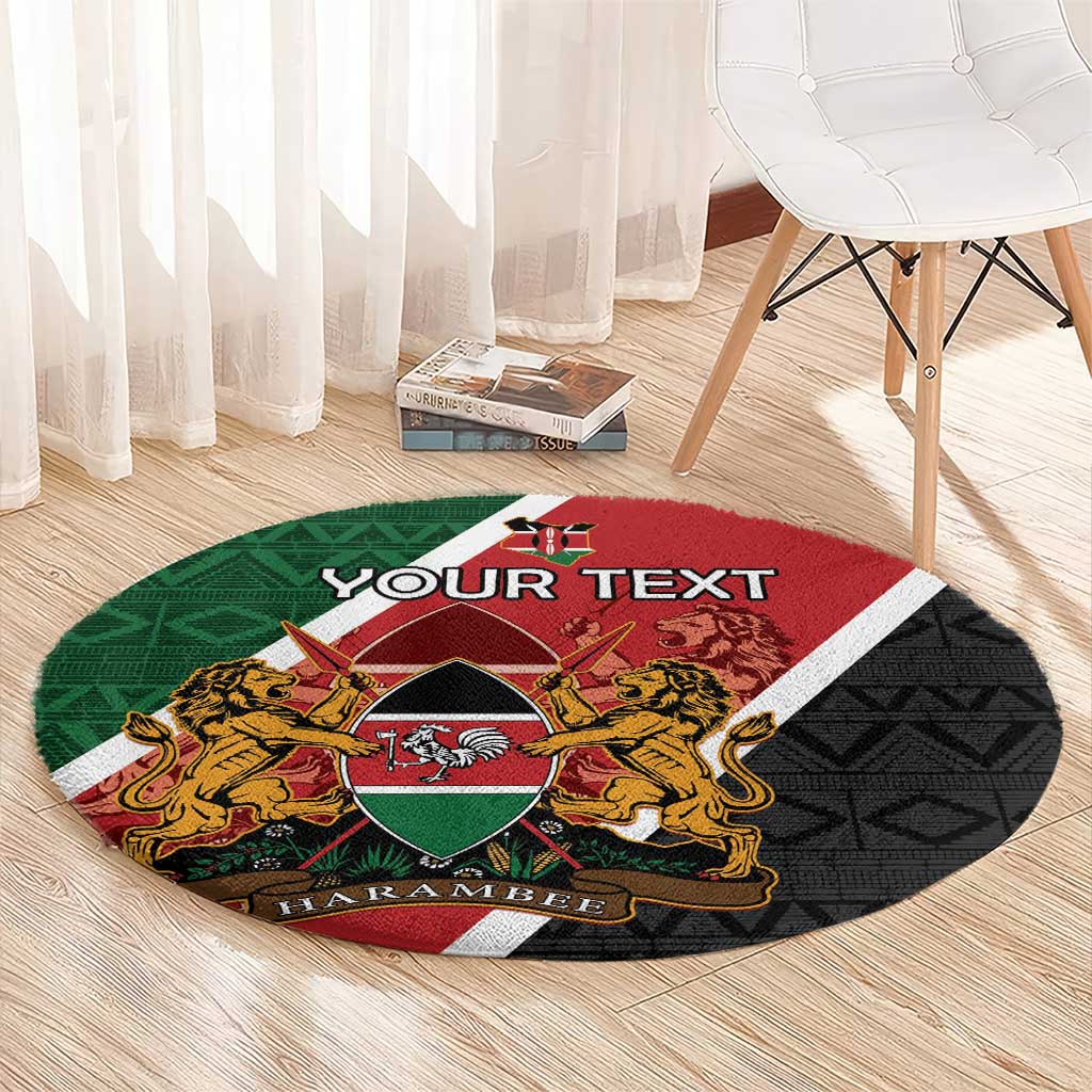 Personalised Kenya Round Carpet Coat Of Arms Mix Flag Style