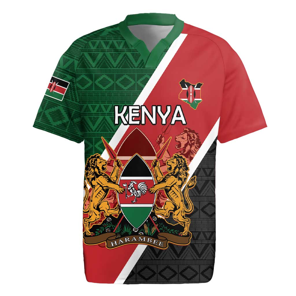 Personalised Kenya Rugby Jersey Coat Of Arms Mix Flag Style